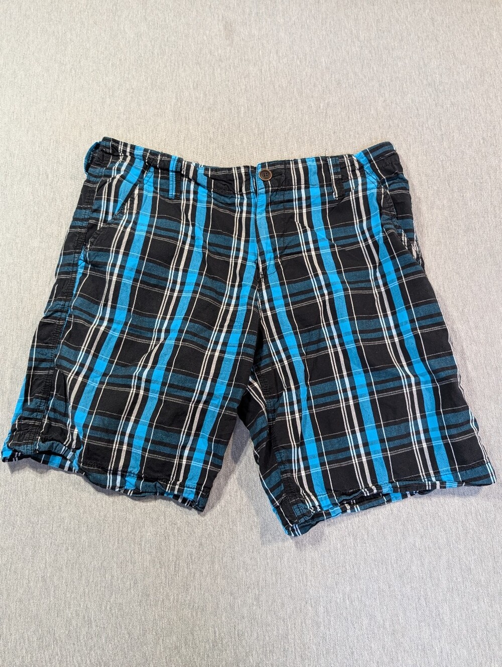 Carbon Plaid Men's Shorts 36 Blue Black Cotton